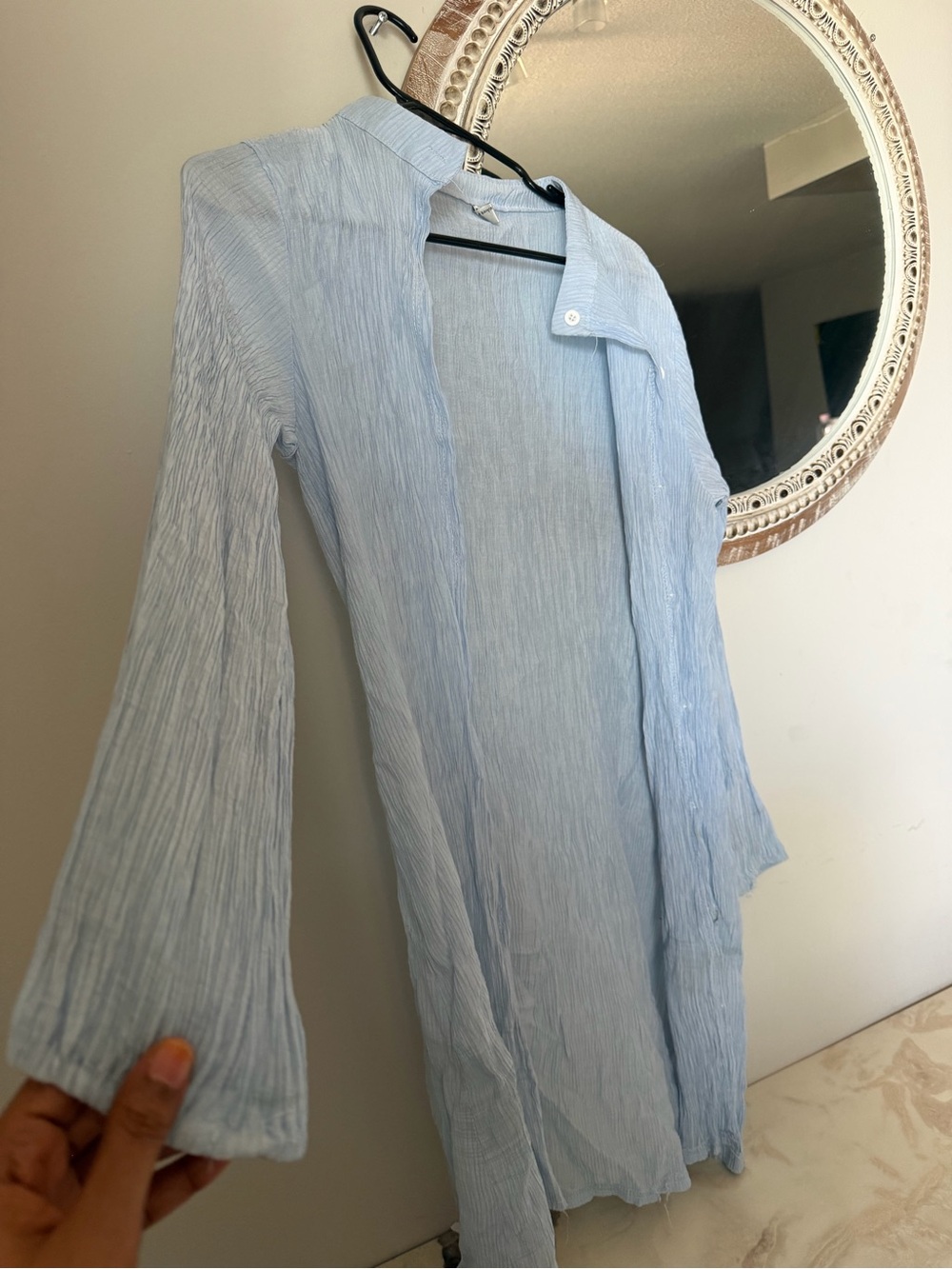 Daytrip Pale Blue Crinkle Button-Down Shirt